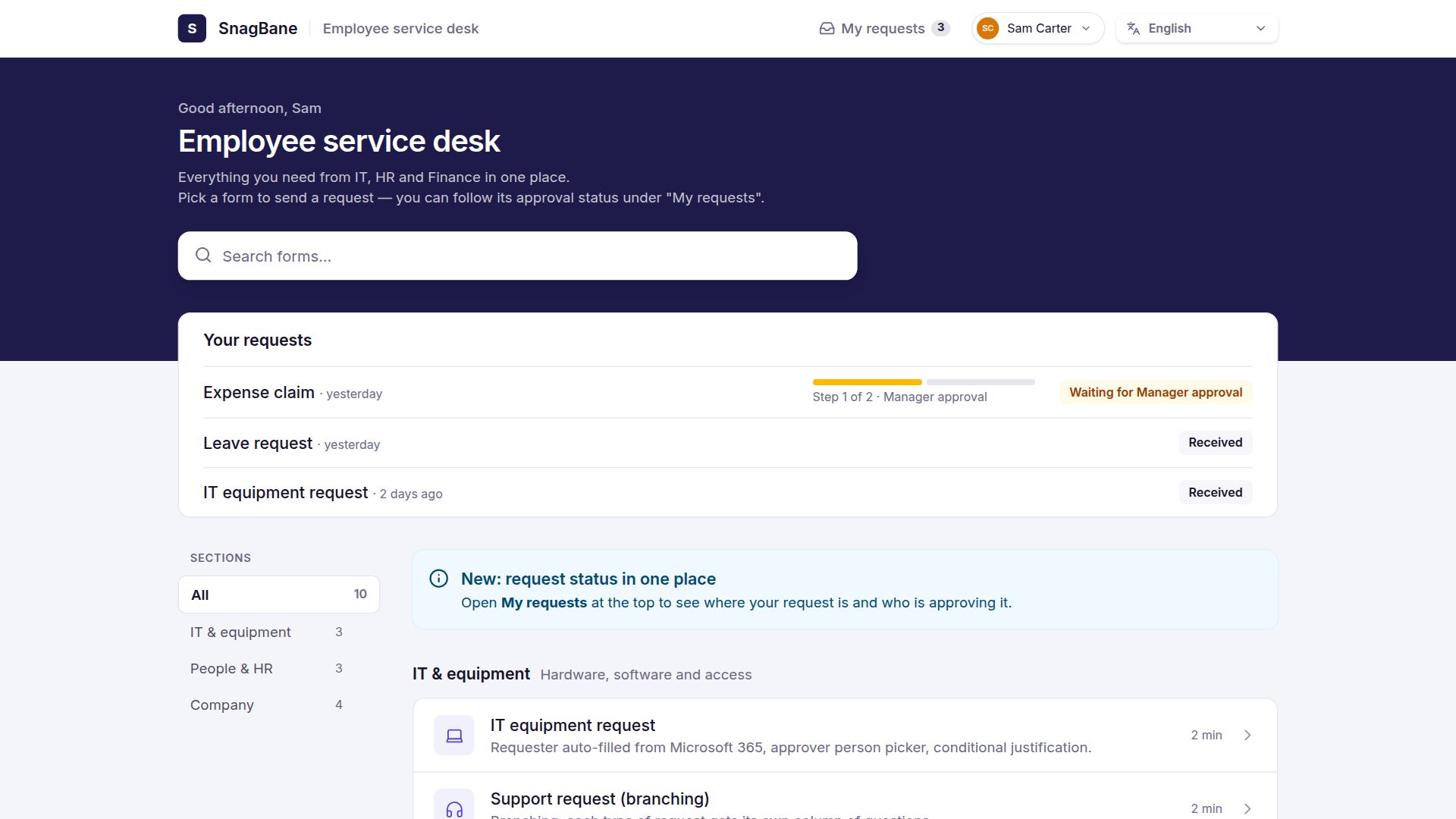 Employee service desk portal