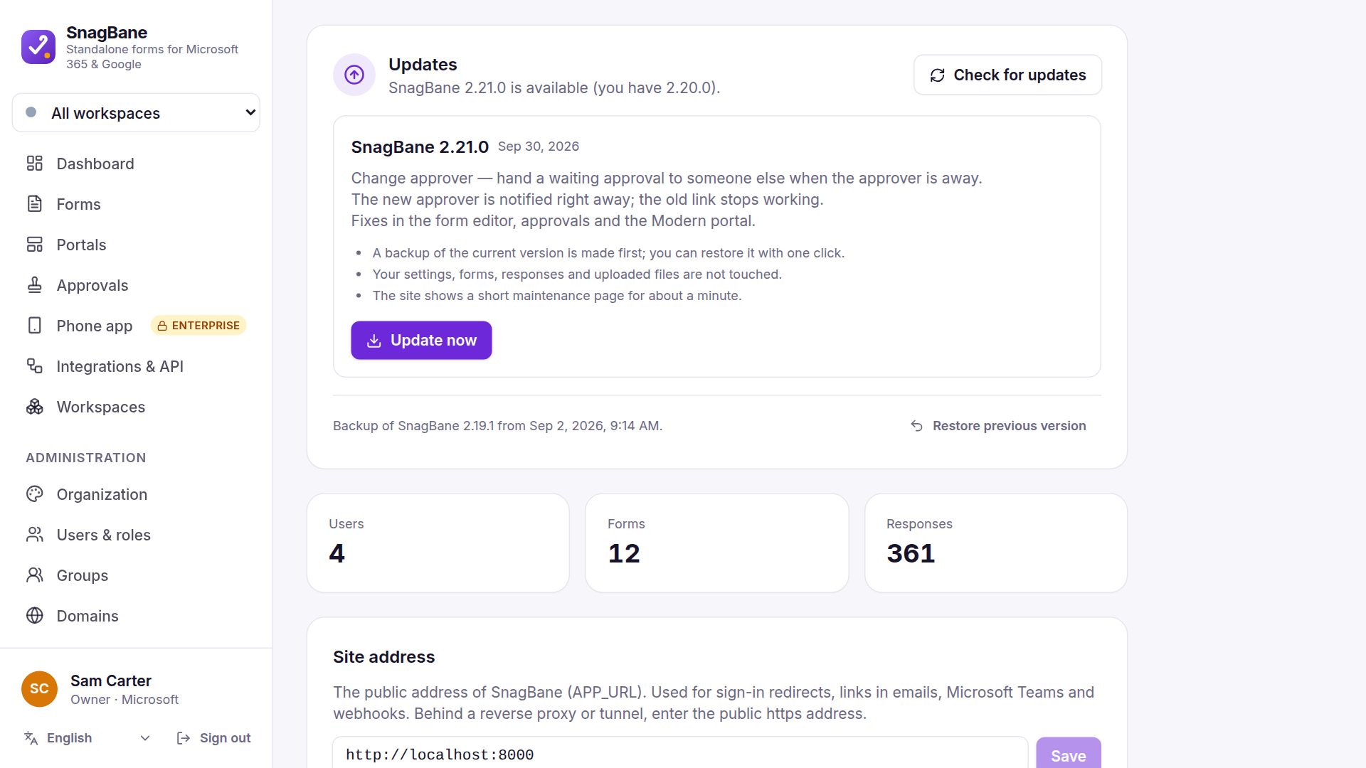 Update SnagBane